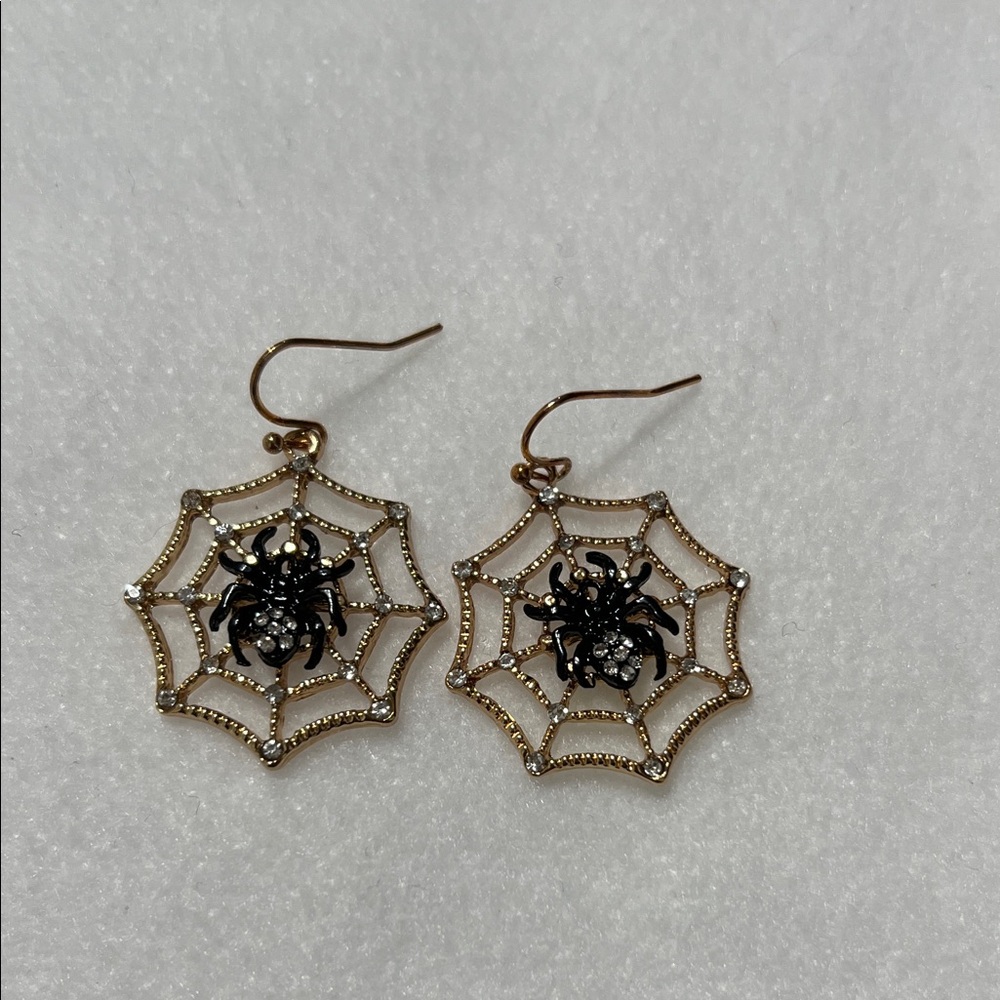 Spider Web Earrings with Black and Gold Accents